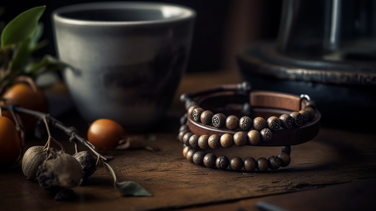bracelet en cuir et perle pour homme