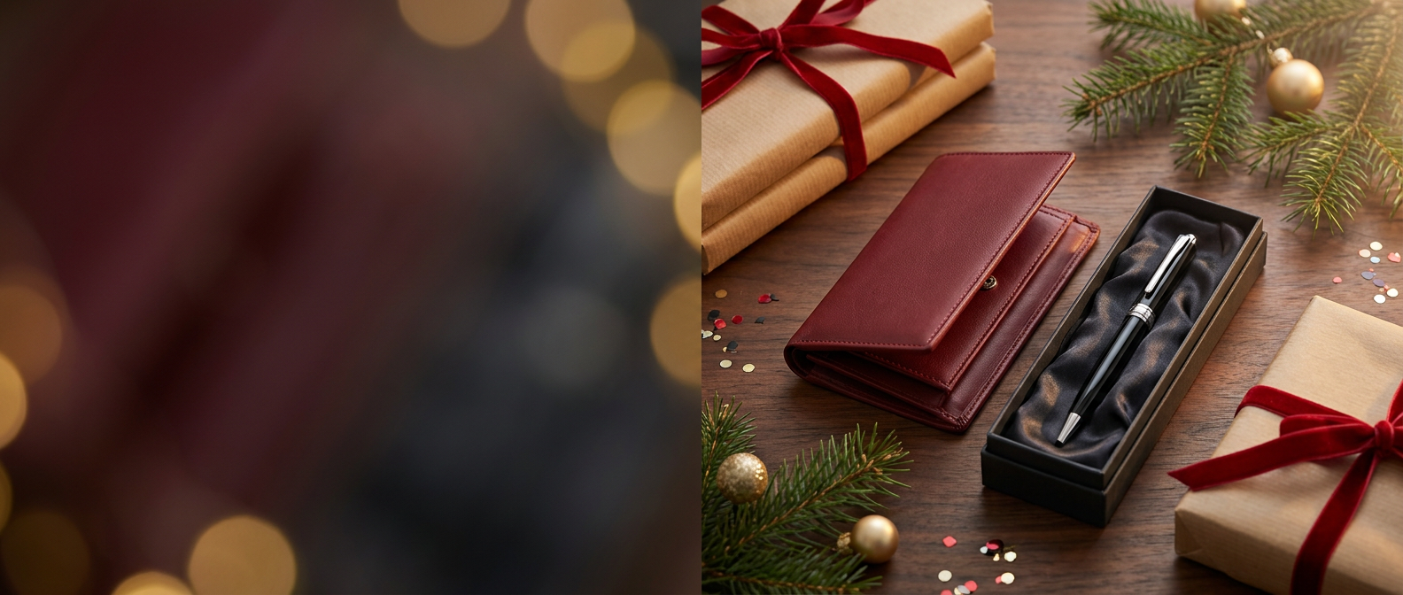 Idées cadeaux de Noël : portefeuille femme en cuir et stylo Parker en coffret
